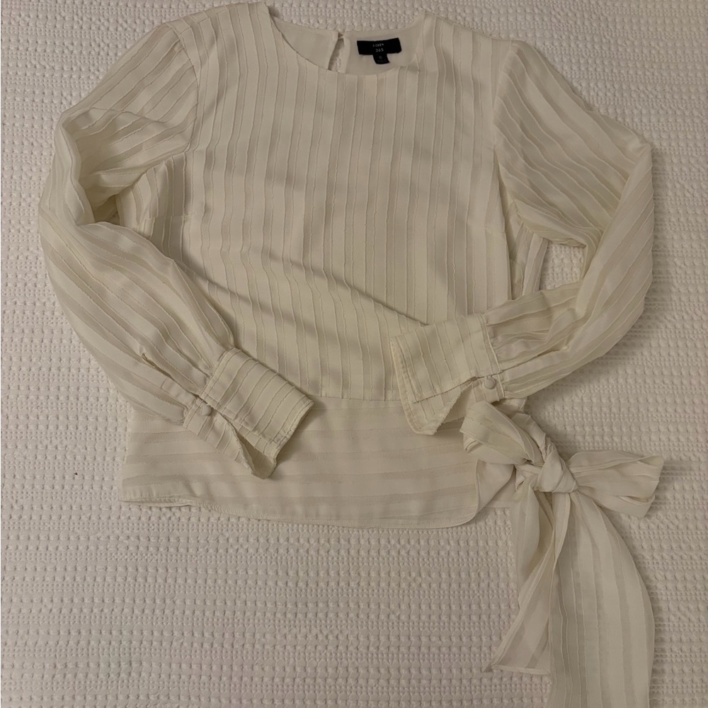 J. Crew Cream Striped Blouse with Bow Accent